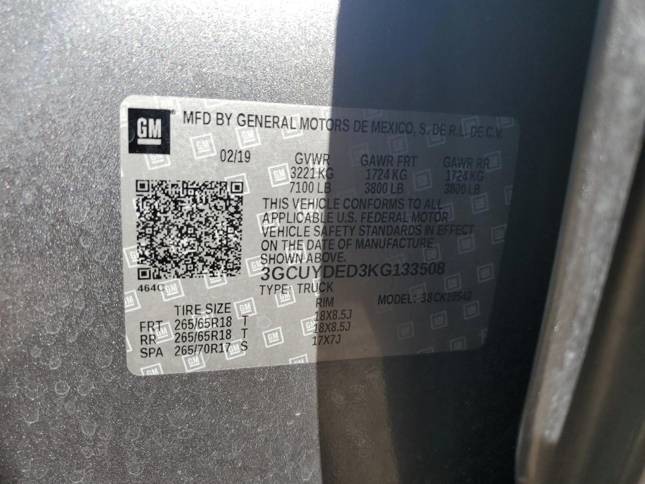 VIN 3GCUYDED3KG133508 2019 CHEVROLET ALL Models no.13