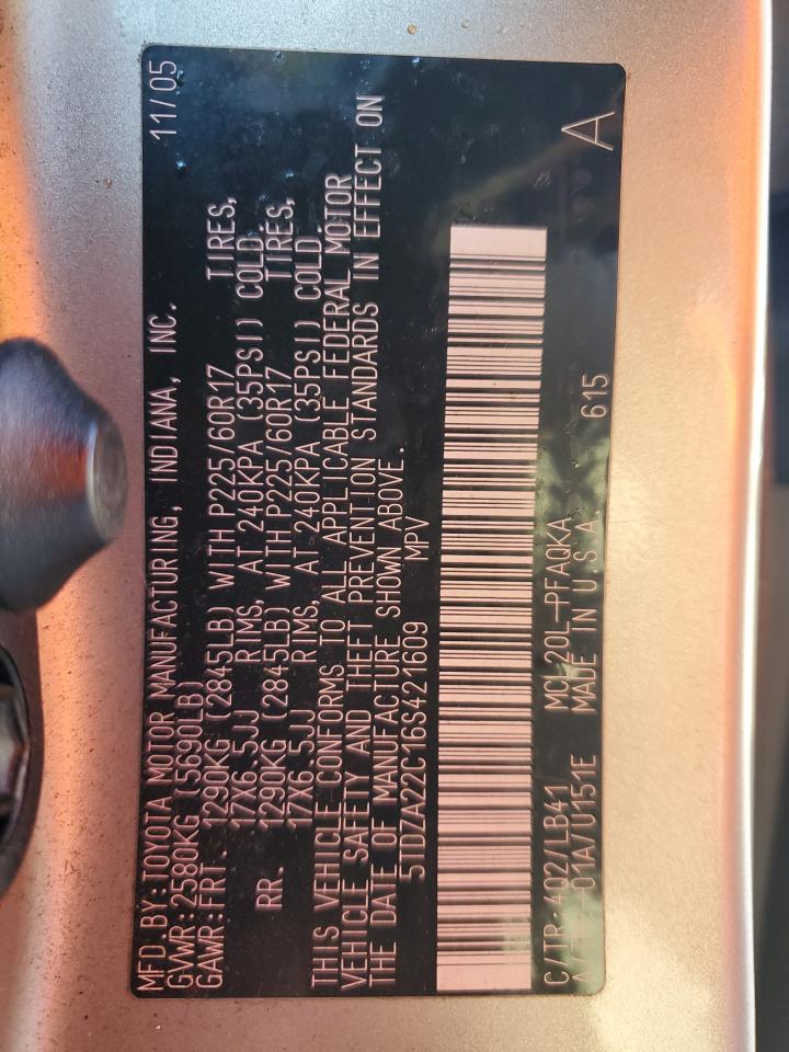 2006 Toyota Sienna Xle VIN: 5TDZA22C16S421609 Lot: 79977514