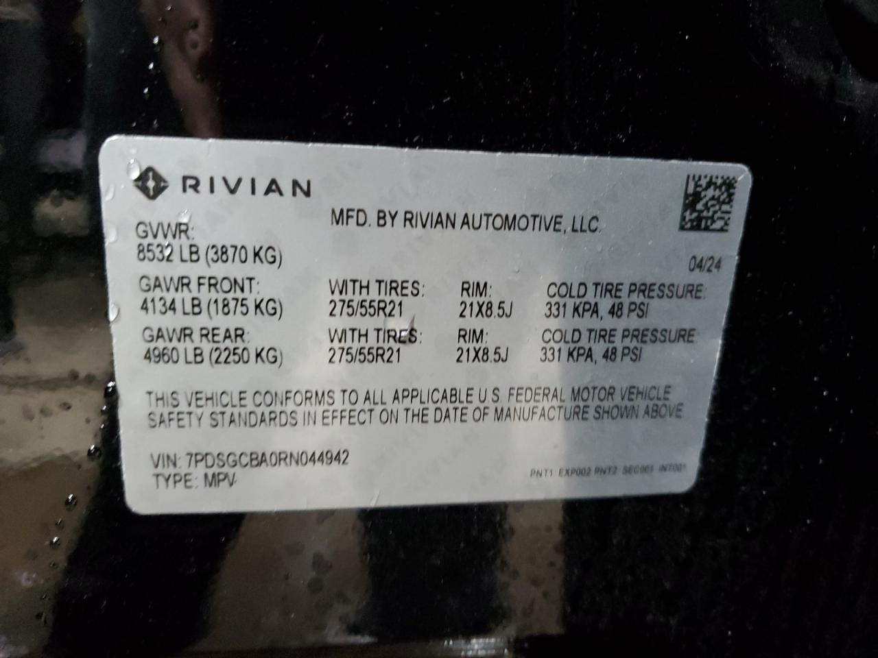 2024 Rivian R1S Adventure VIN: 7PDSGCBA0RN044942 Lot: 78447784