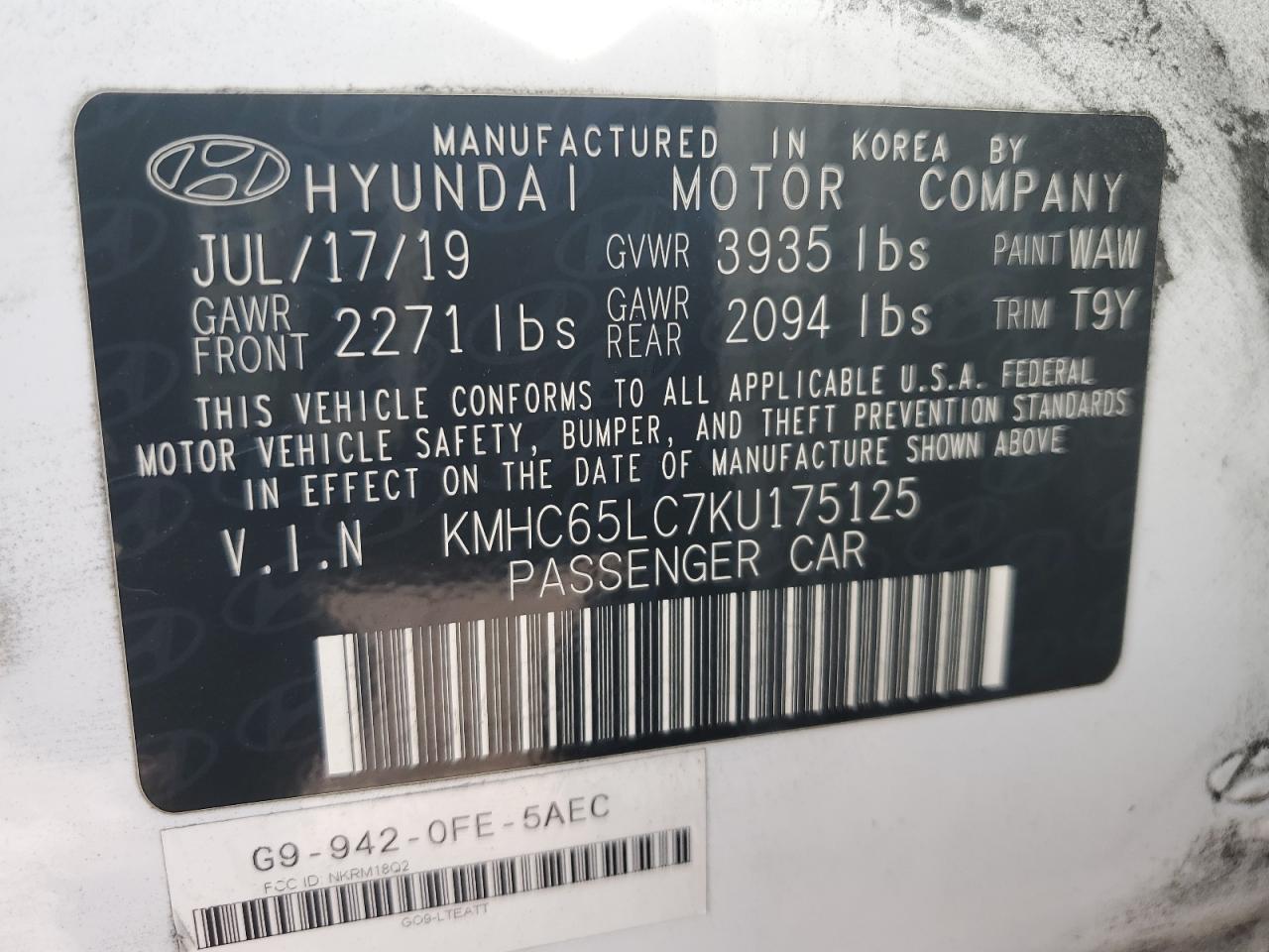 2019 Hyundai Ioniq Blue VIN: KMHC65LC7KU175125 Lot: 80897824