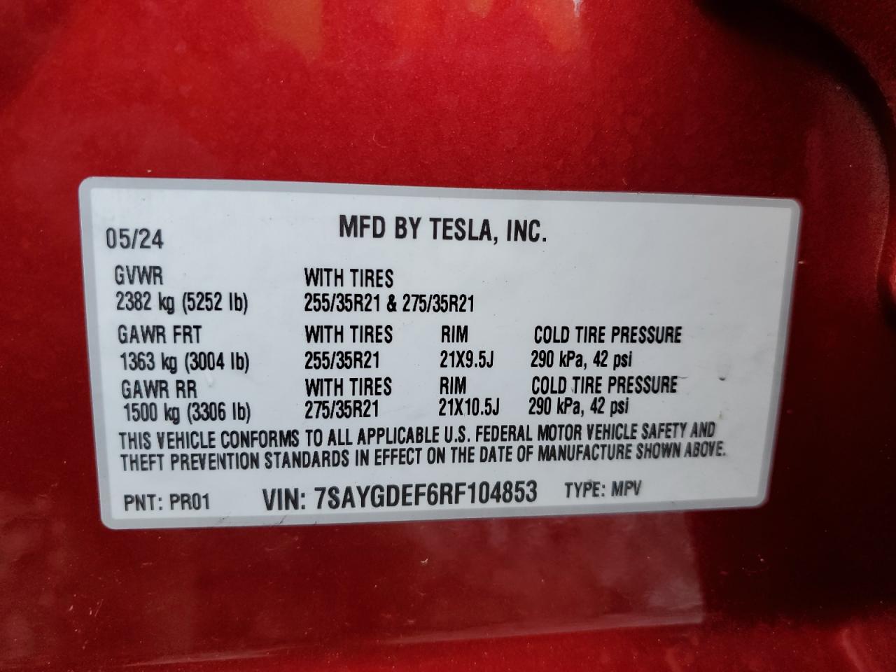 VIN 7SAYGDEF6RF104853 2024 TESLA MODEL Y no.13