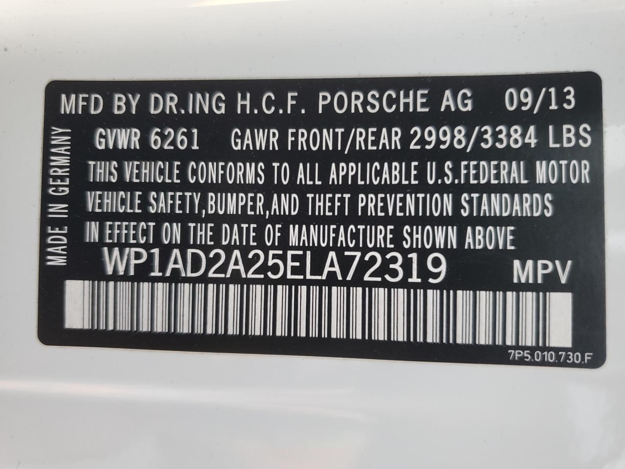 2014 Porsche Cayenne Gts VIN: WP1AD2A25ELA72319 Lot: 79962014