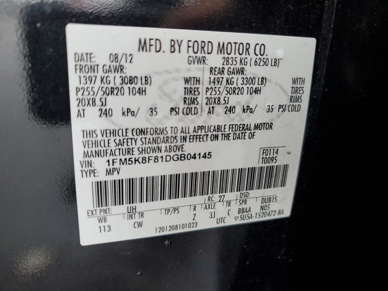 VIN 1FM5K8F81DGB04145 2013 FORD EXPLORER no.13