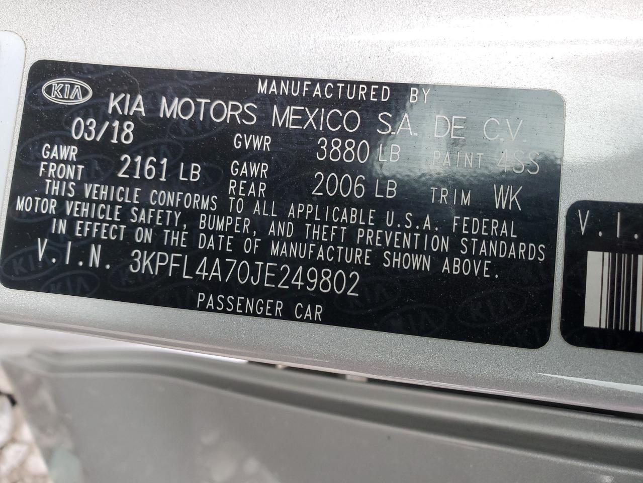 VIN 3KPFL4A70JE249802 2018 KIA FORTE no.12