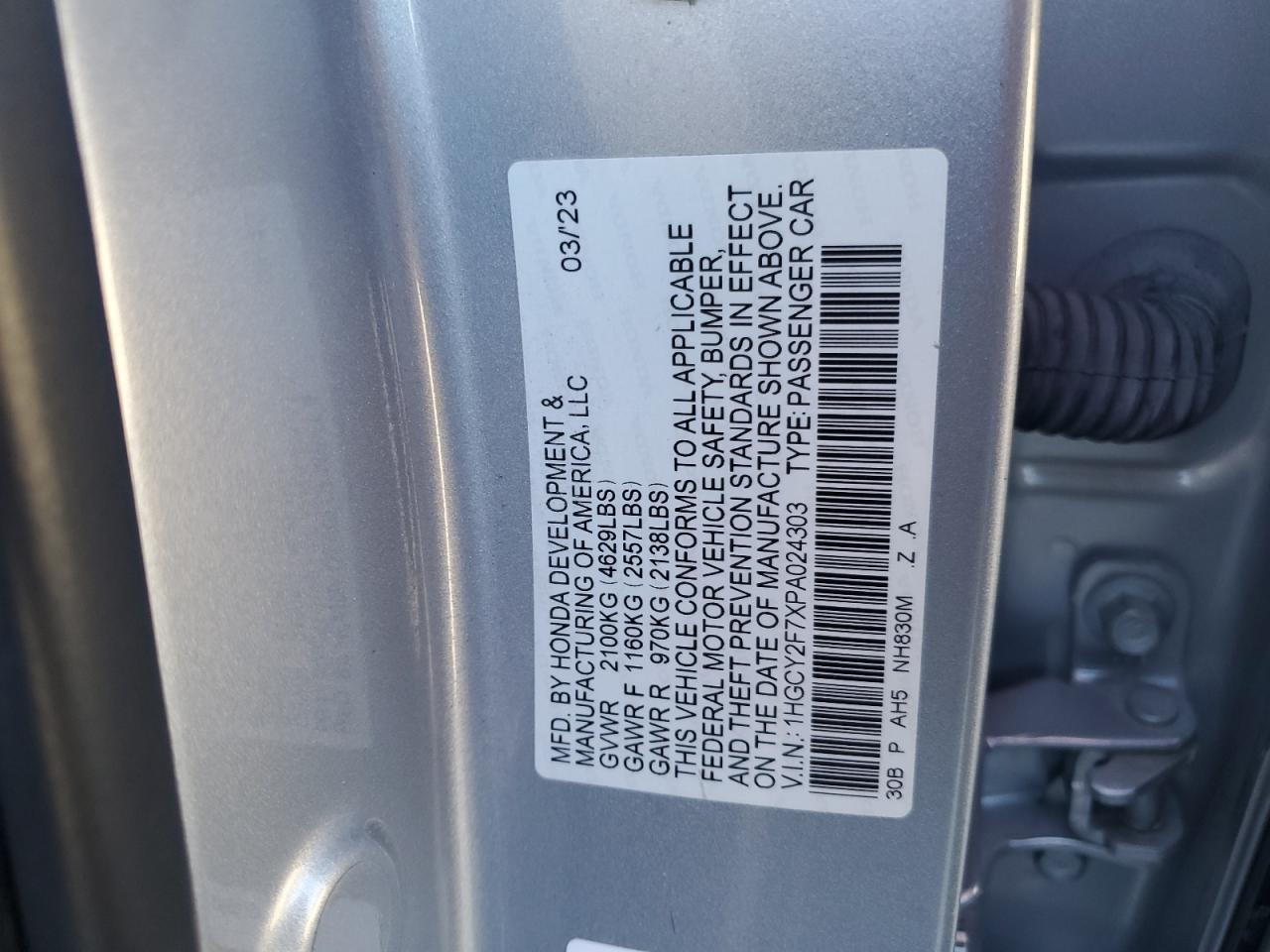 2023 Honda Accord Hybrid Sport-L VIN: 1HGCY2F7XPA024303 Lot: 80975864