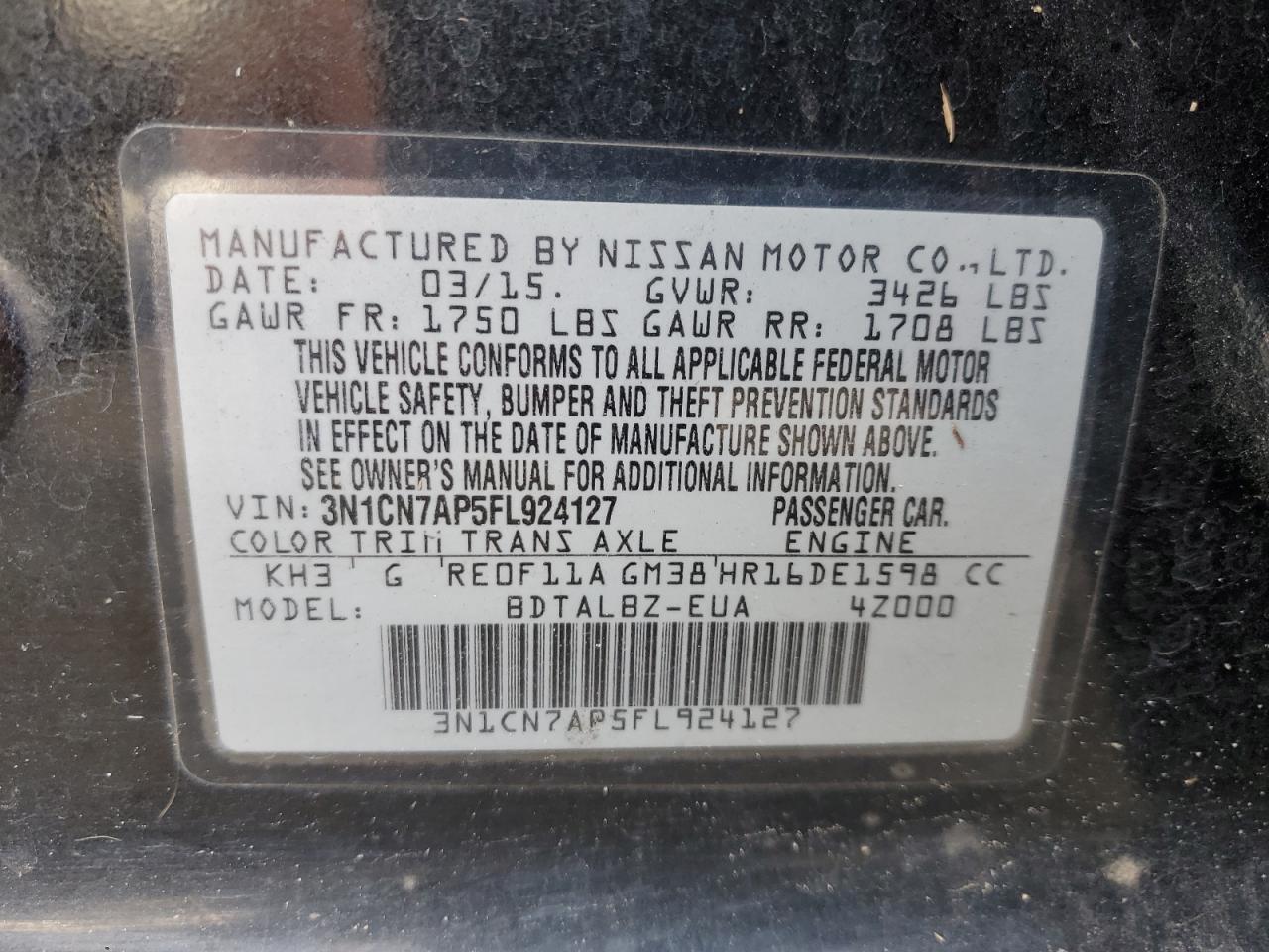 VIN 3N1CN7AP5FL924127 2015 NISSAN VERSA no.13