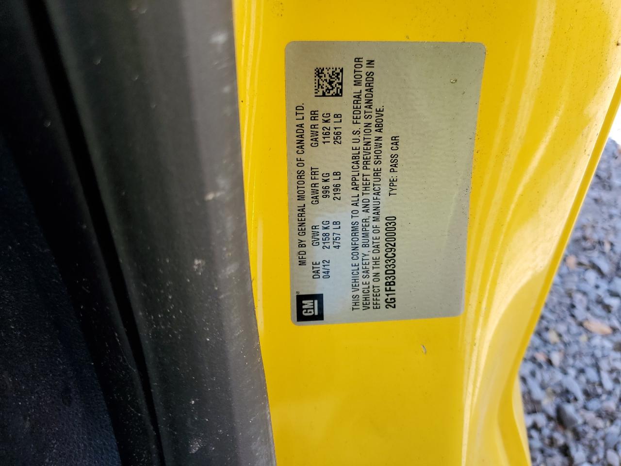 2012 Chevrolet Camaro Lt VIN: 2G1FB3D33C9200030 Lot: 75052194