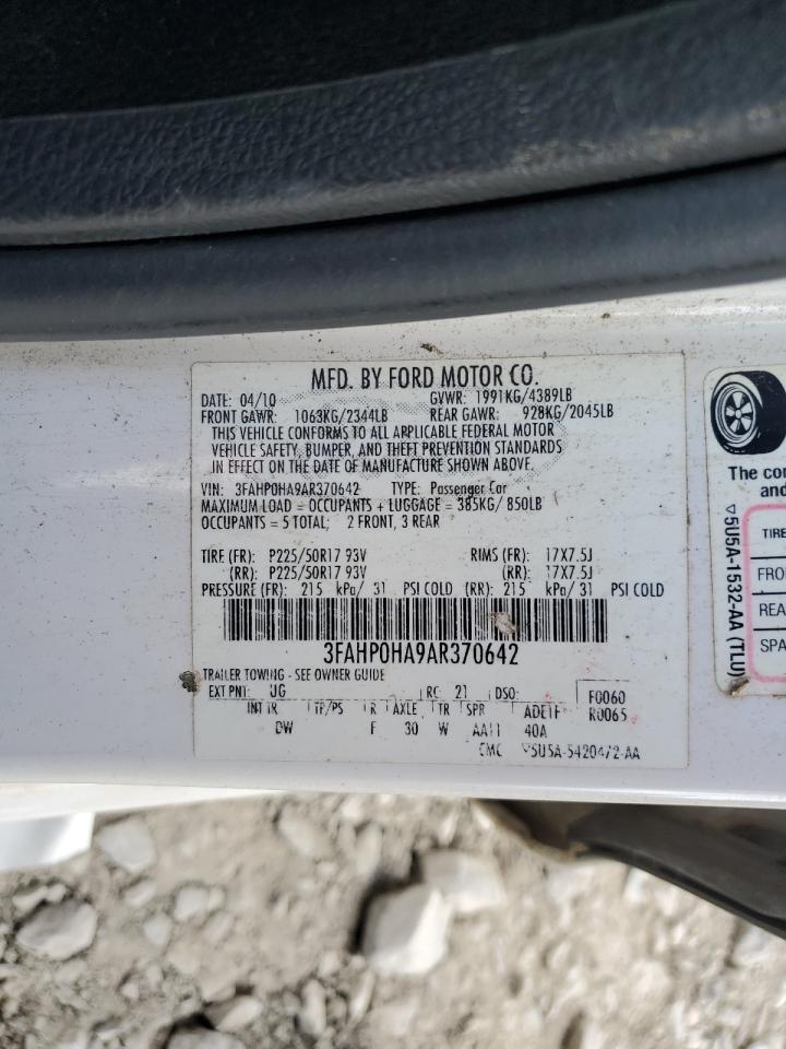 2010 Ford Fusion Se VIN: 3FAHP0HA9AR370642 Lot: 79689404