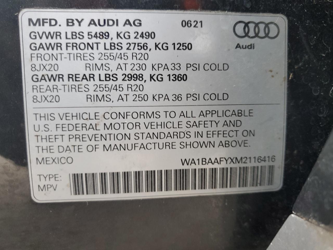 2021 Audi Q5 Premium Plus VIN: WA1BAAFYXM2116416 Lot: 77175094