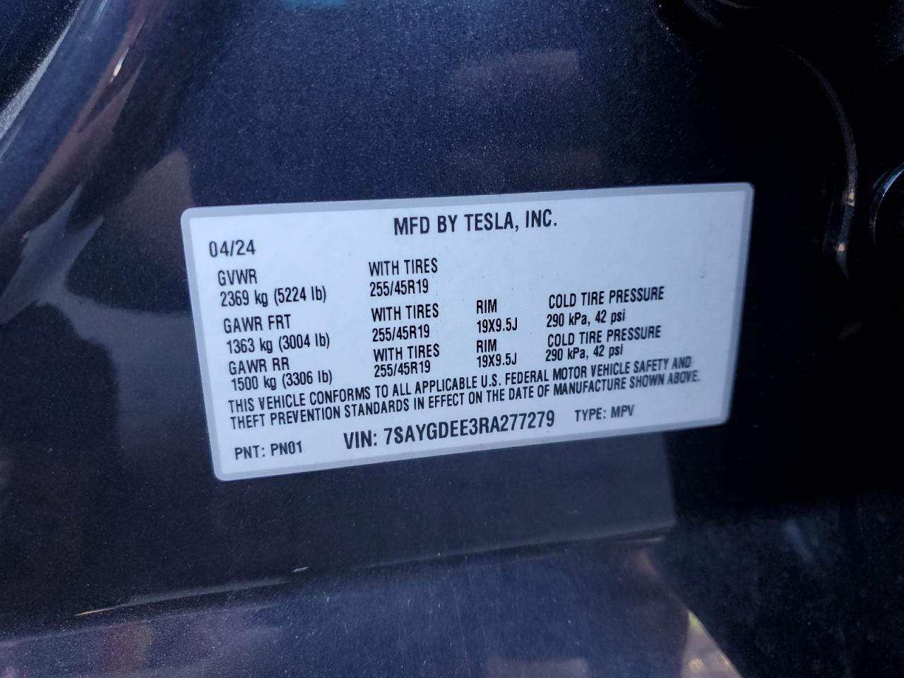 VIN 7SAYGDEE3RA277279 2024 TESLA MODEL Y no.12