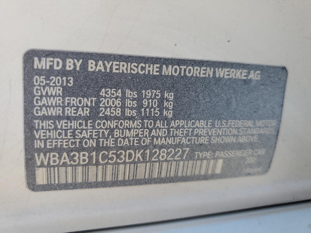 VIN WBA3B1C53DK128227 2013 BMW 3 SERIES no.12