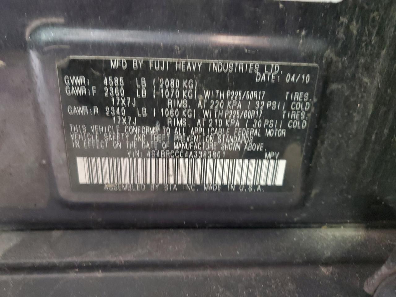 2010 Subaru Outback 2.5I Premium VIN: 4S4BRCCC4A3383801 Lot: 79939394