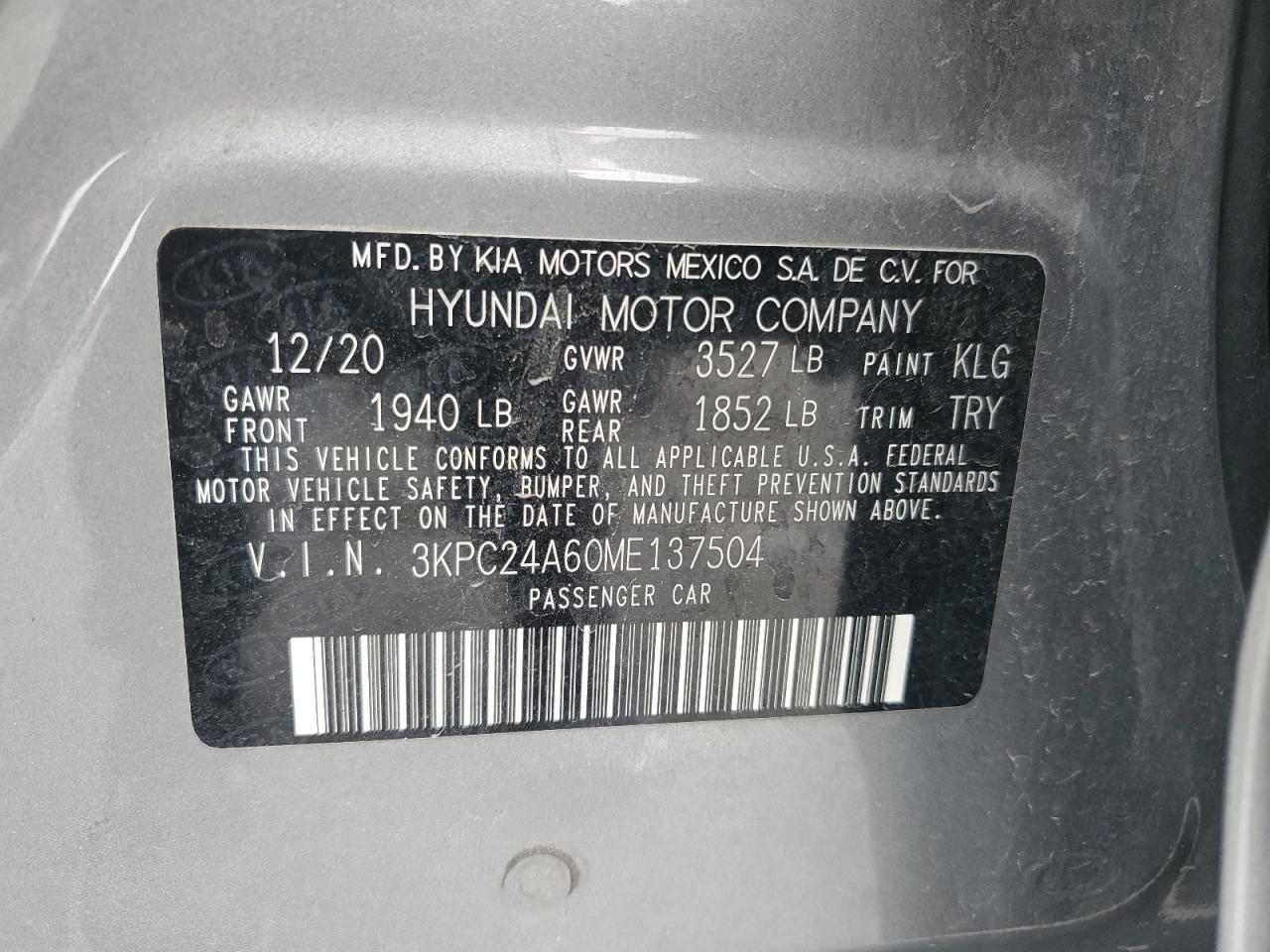 VIN 3KPC24A60ME137504 2021 HYUNDAI ACCENT no.13