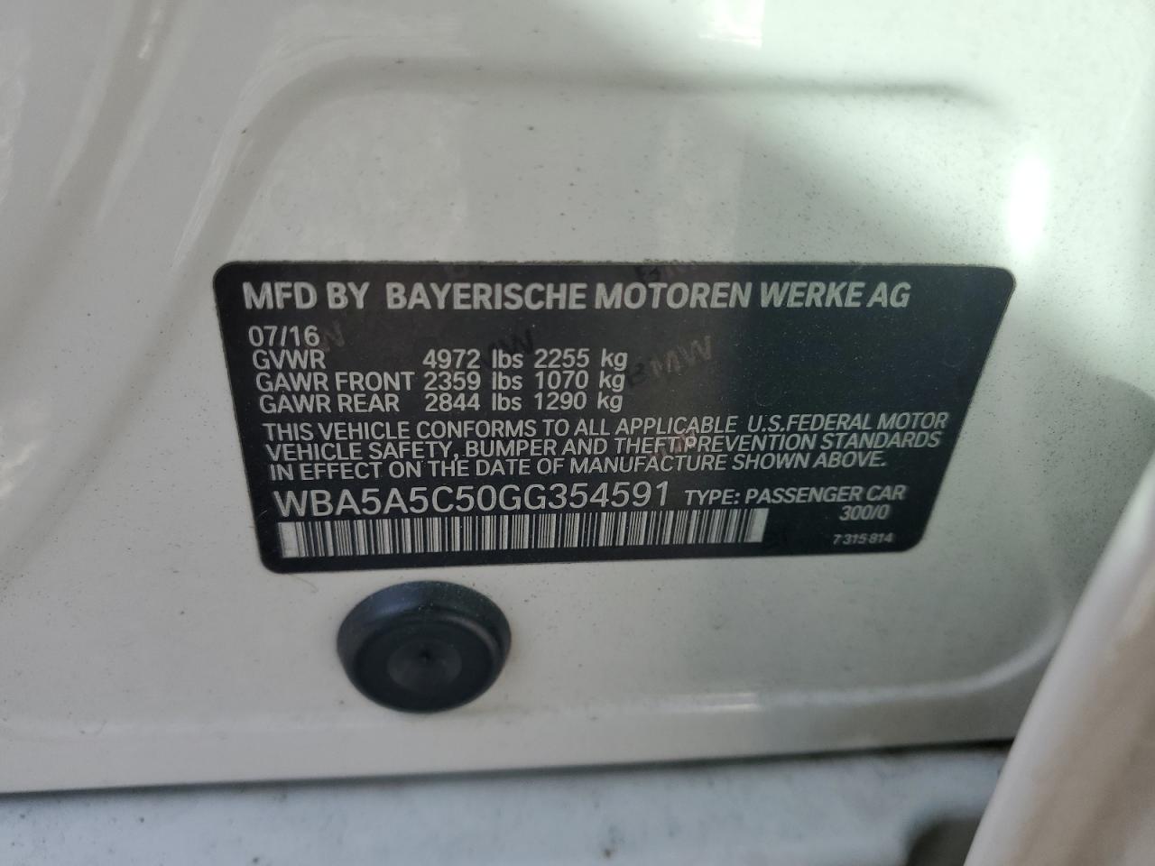 VIN WBA5A5C50GG354591 2016 BMW 5 SERIES no.12