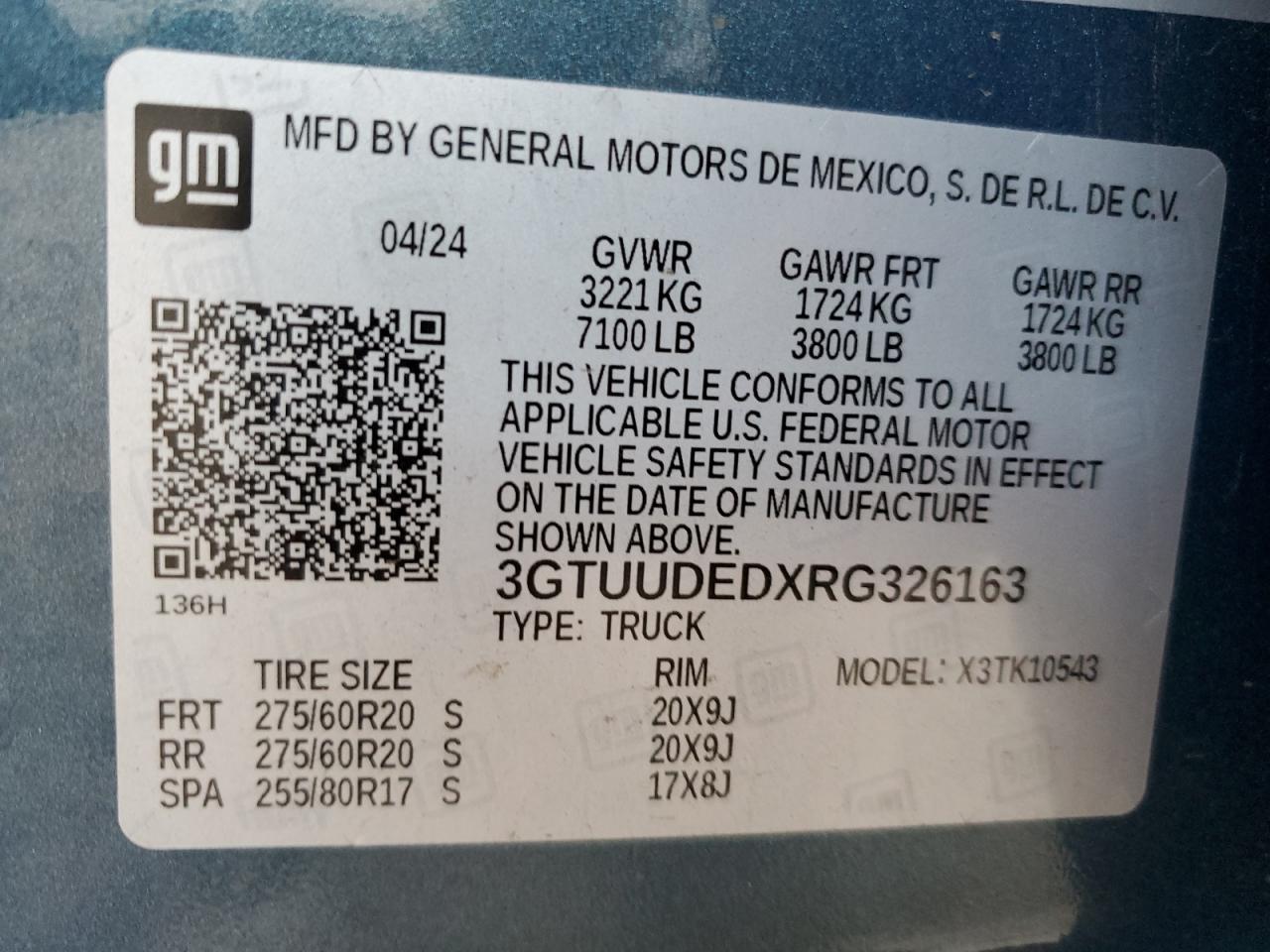 VIN 3GTUUDEDXRG326163 2024 GMC SIERRA no.12