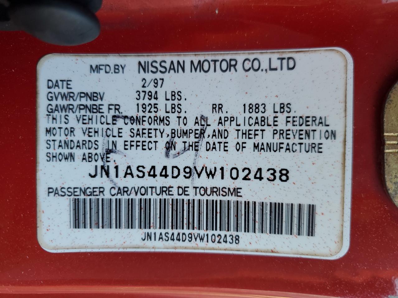 1997 Nissan 240Sx Base VIN: JN1AS44D9VW102438 Lot: 76045264