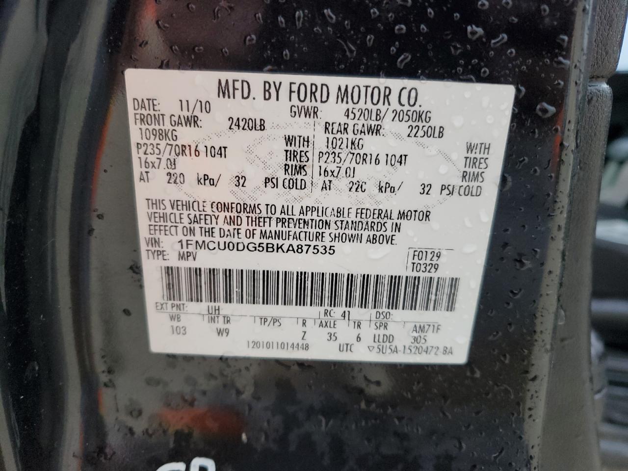 2011 Ford Escape Xlt VIN: 1FMCU0DG5BKA87535 Lot: 81129844