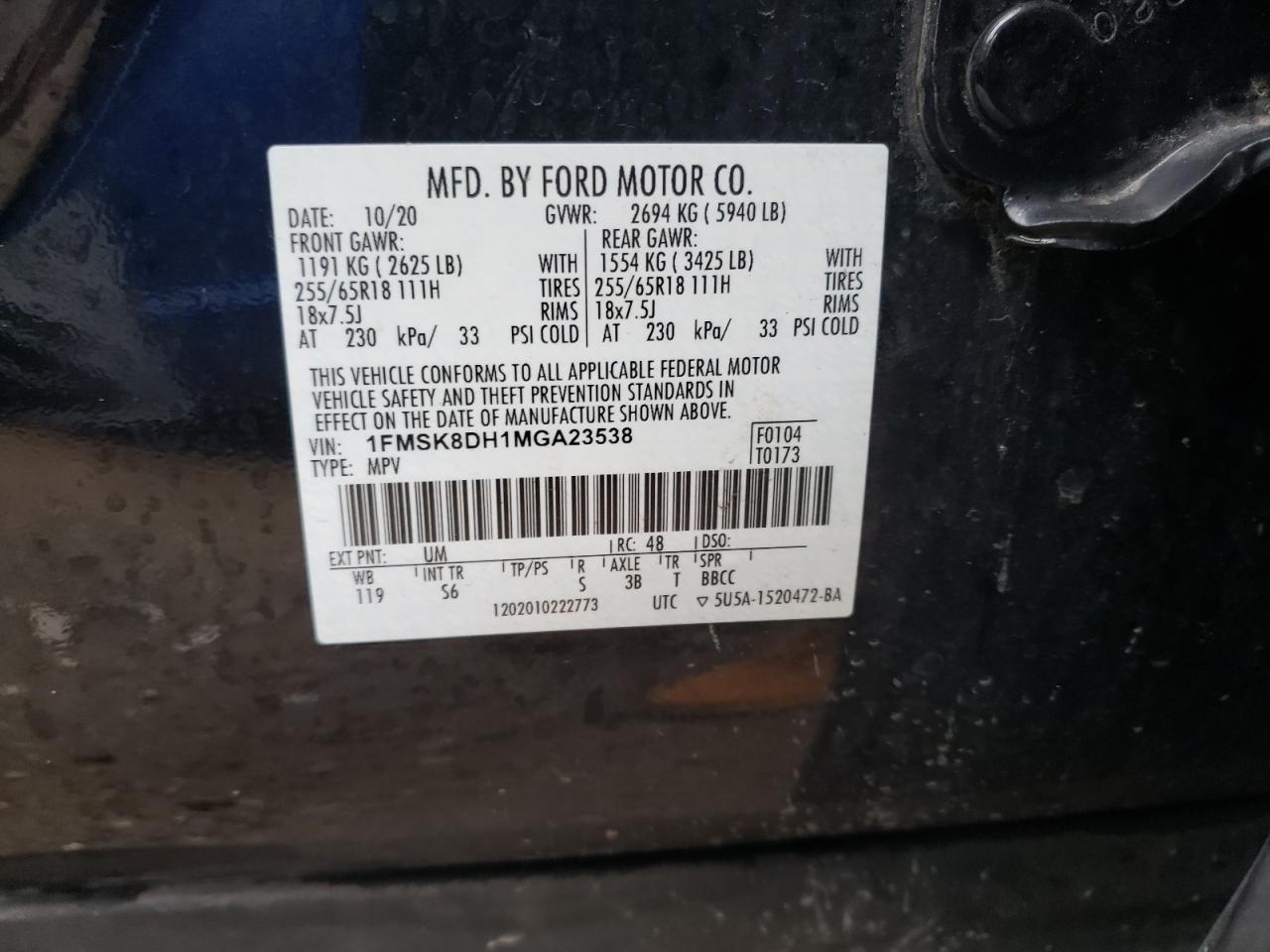 2021 Ford Explorer Xlt VIN: 1FMSK8DH1MGA23538 Lot: 80880774