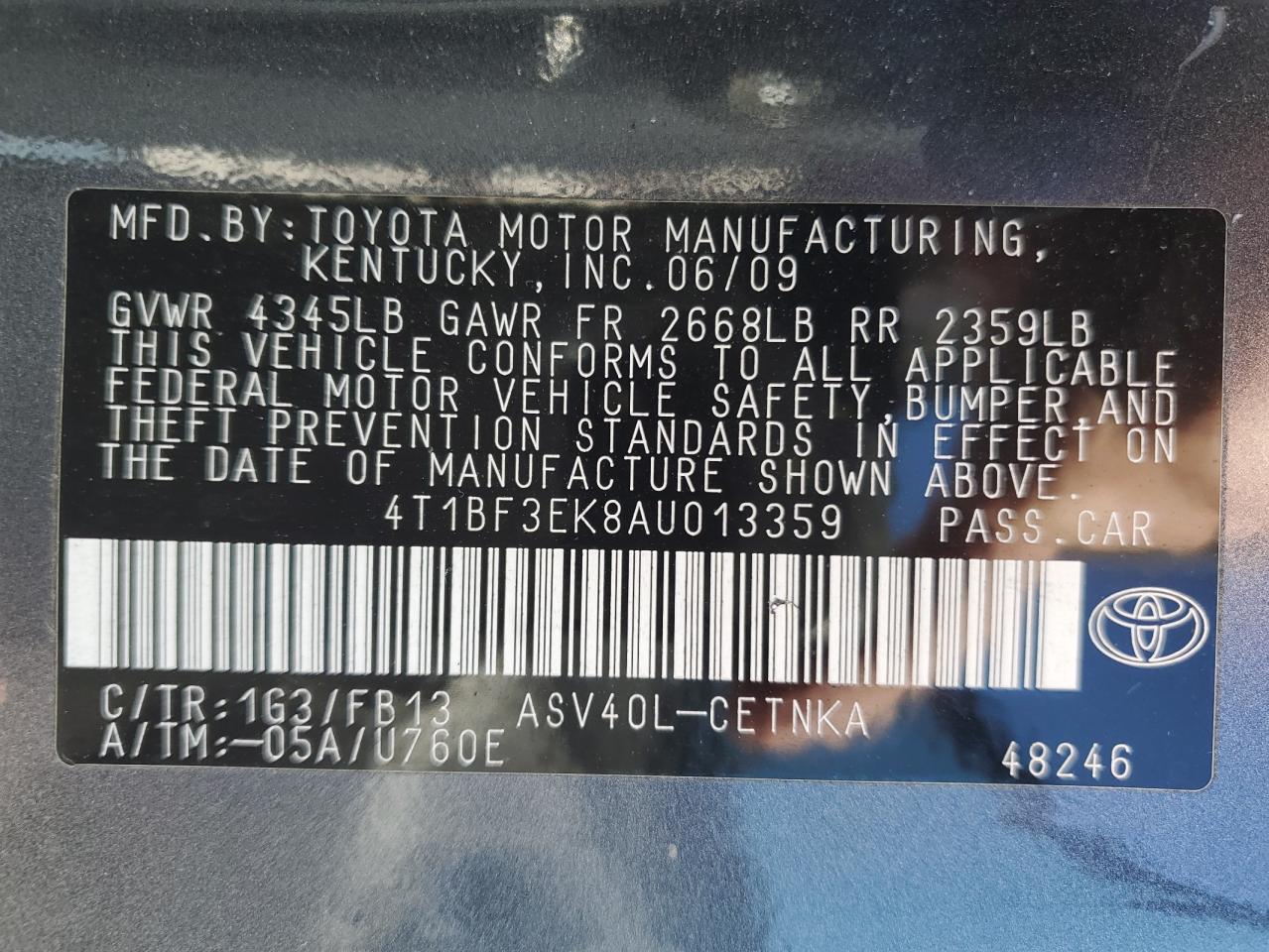 2010 Toyota Camry Base VIN: 4T1BF3EK8AU013359 Lot: 80793674