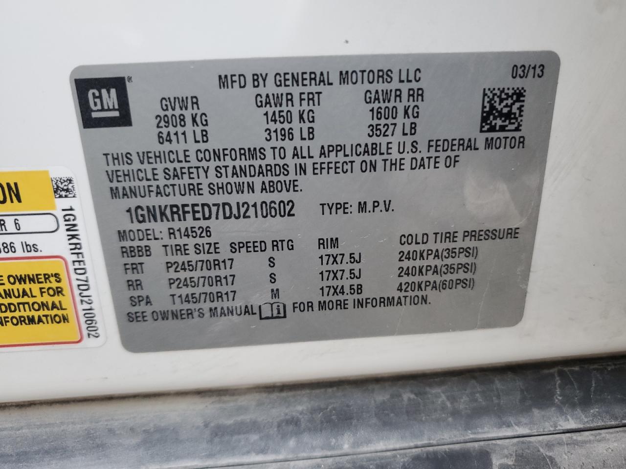 2013 Chevrolet Traverse Ls VIN: 1GNKRFED7DJ210602 Lot: 80962214