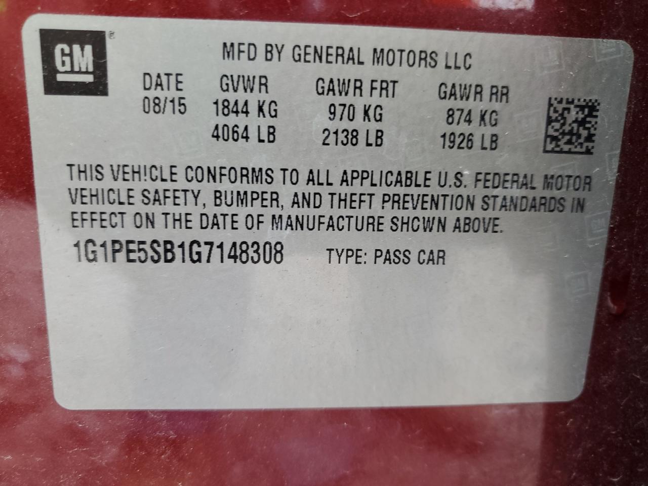 VIN 1G1PE5SB1G7148308 2016 CHEVROLET CRUZE no.12