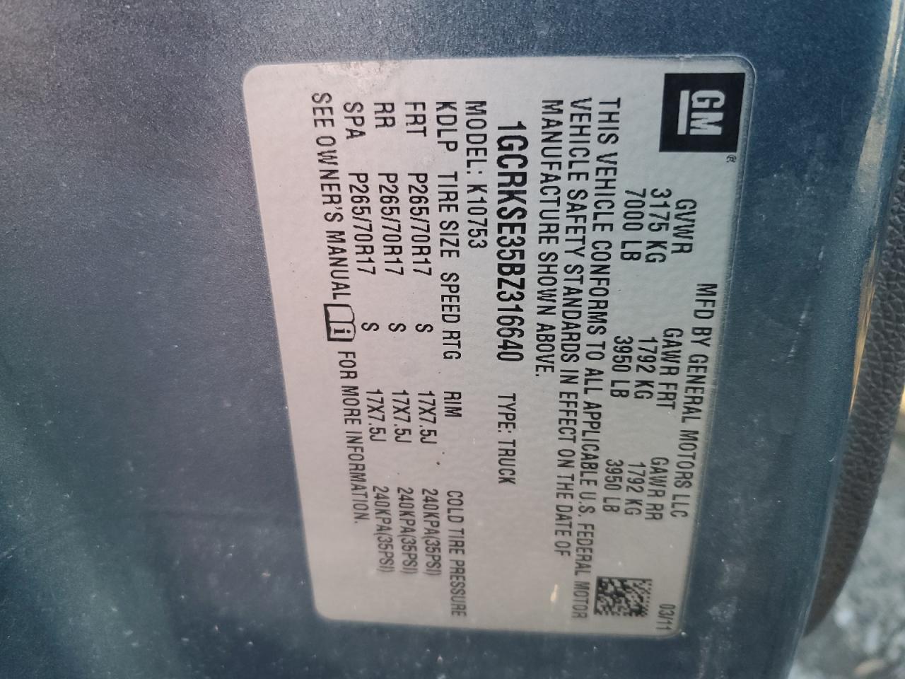 2011 Chevrolet Silverado K1500 Lt VIN: 1GCRKSE35BZ316640 Lot: 81989134