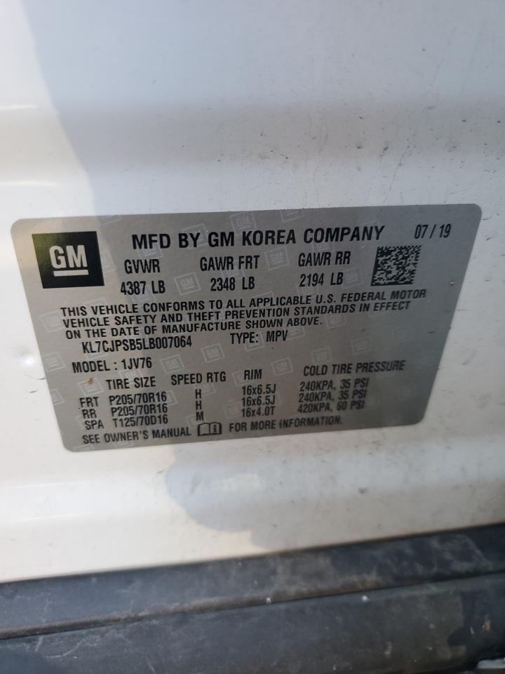 2020 Chevrolet Trax 1Lt VIN: KL7CJPSB5LB007064 Lot: 80089624