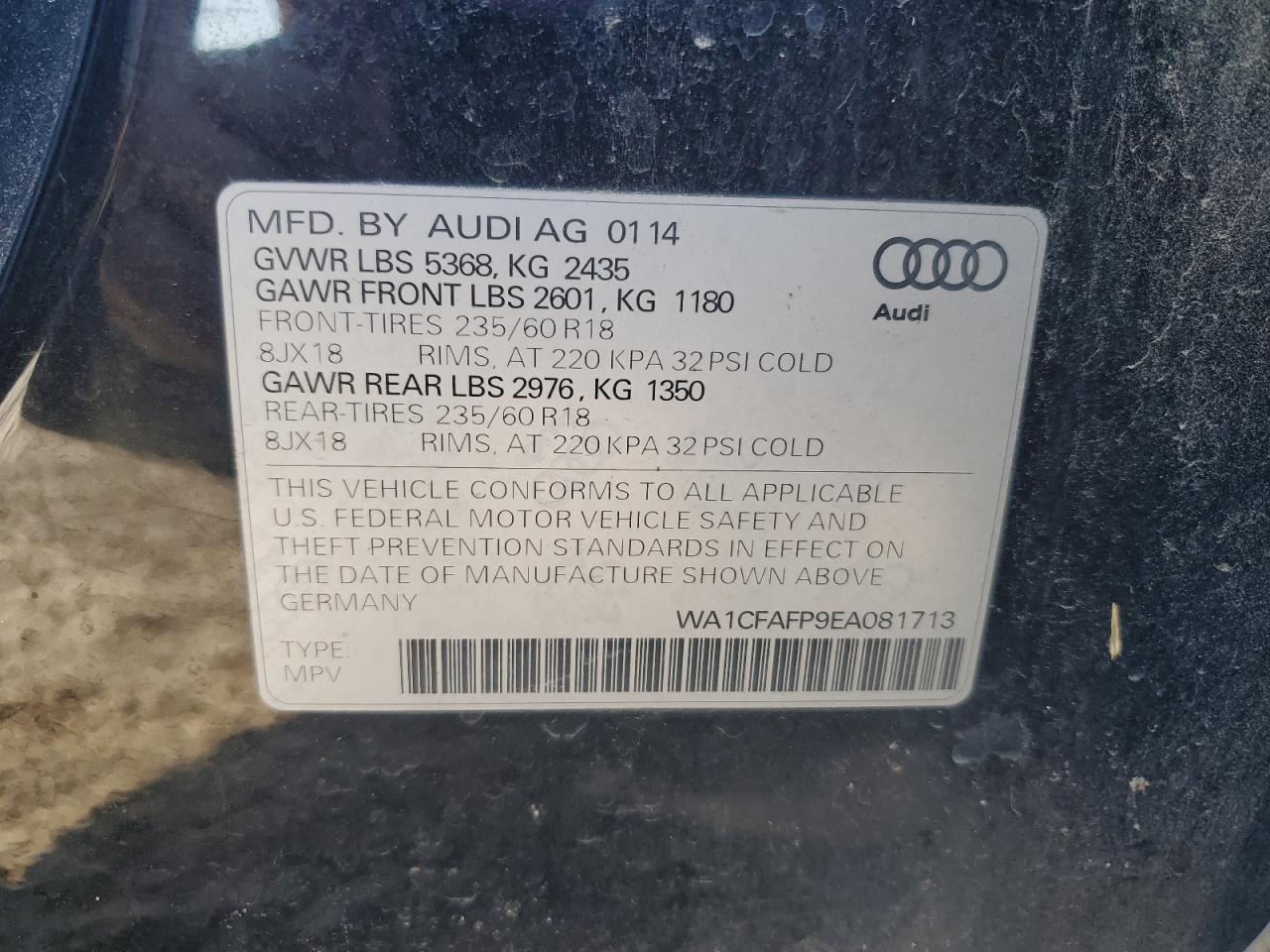 2014 Audi Q5 Premium VIN: WA1CFAFP9EA081713 Lot: 79240954