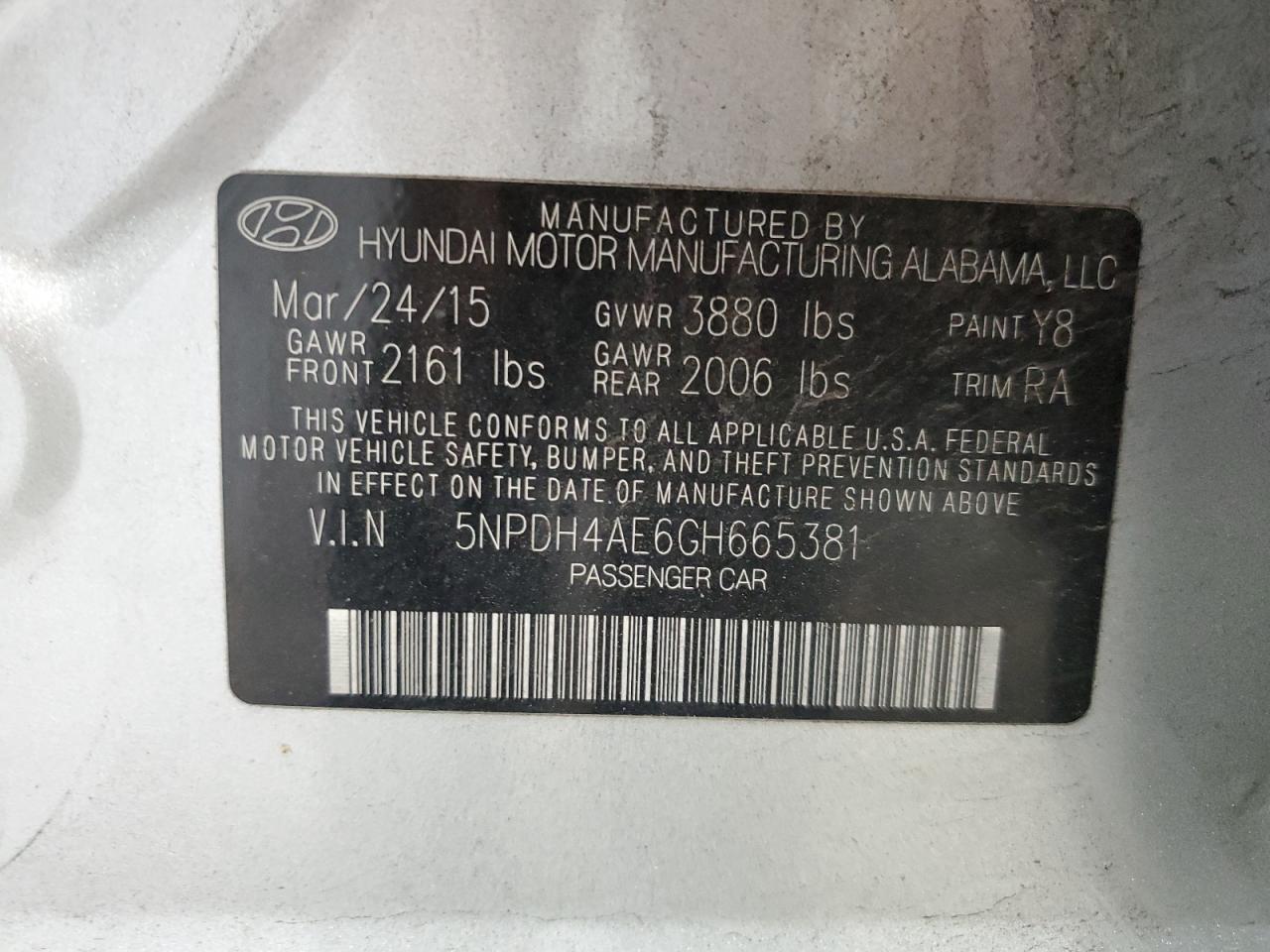 VIN 5NPDH4AE6GH665381 2016 HYUNDAI ELANTRA no.12