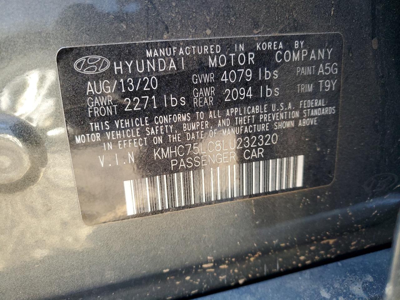 2020 Hyundai Ioniq Se VIN: KMHC75LC8LU232320 Lot: 80701724