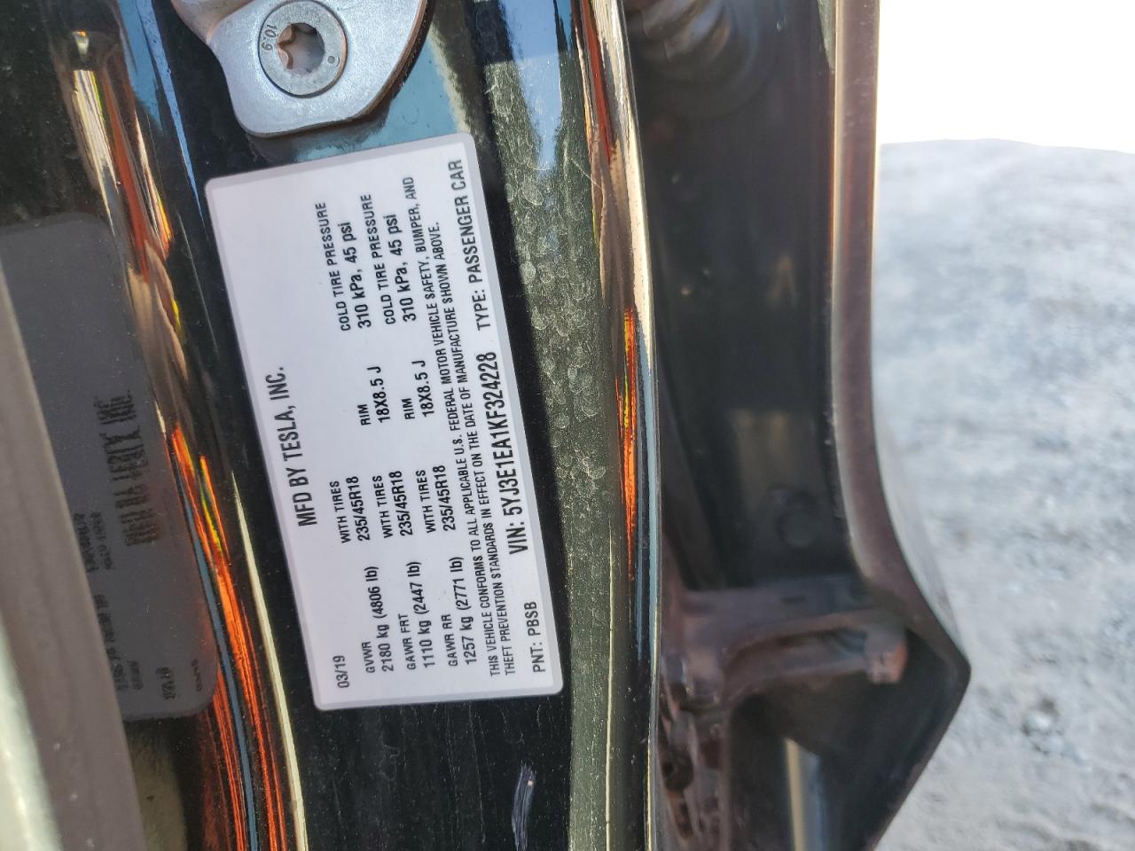 VIN 5YJ3E1EA1KF324228 2019 TESLA MODEL 3 no.12