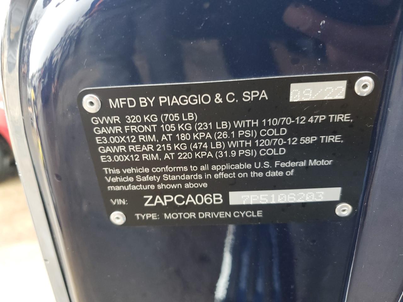 2023 Vespa Primavera/Sprint 50 VIN: ZAPCA06B7P5106203 Lot: 78428964