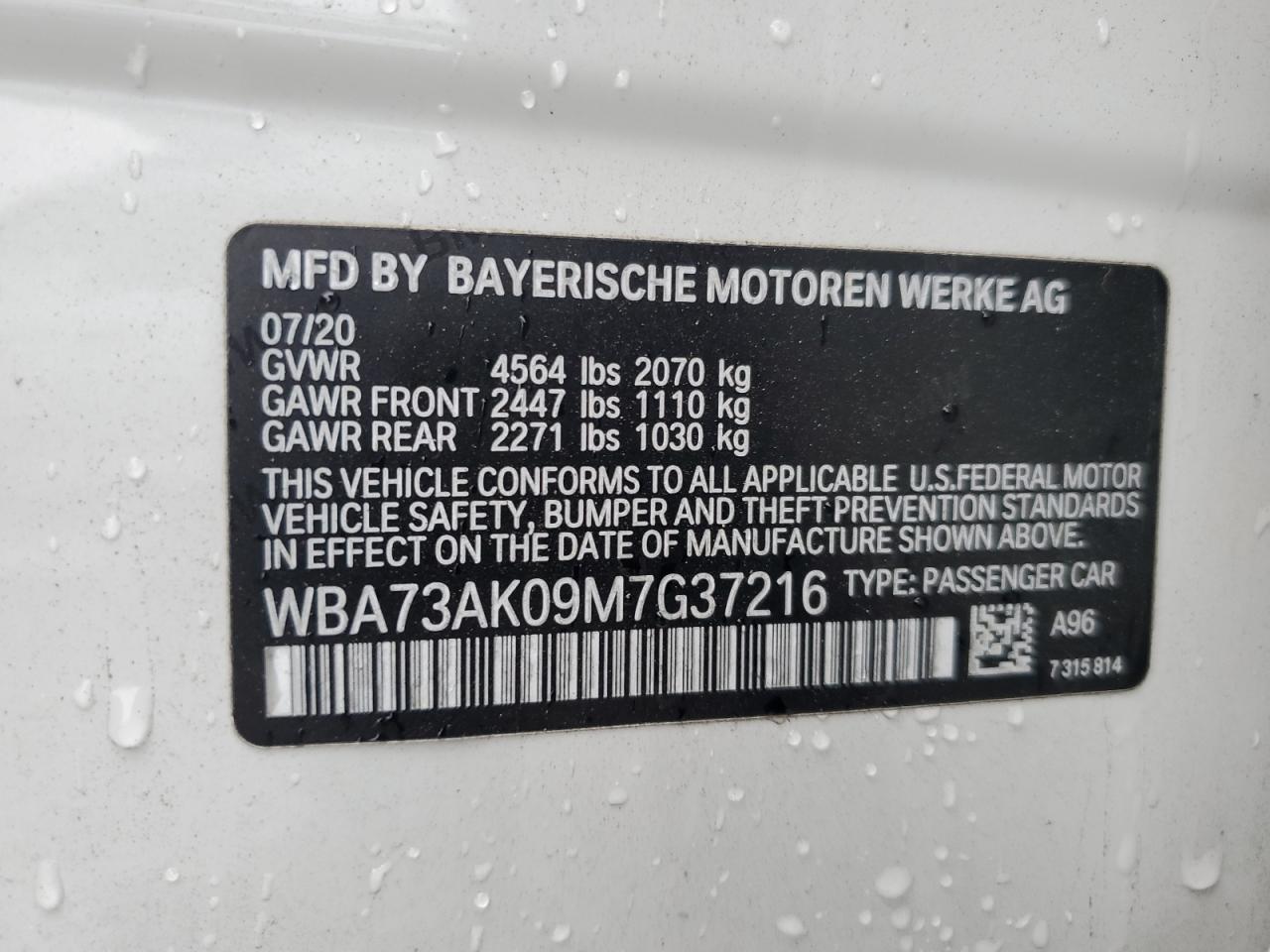 VIN WBA73AK09M7G37216 2021 BMW 2 SERIES no.12