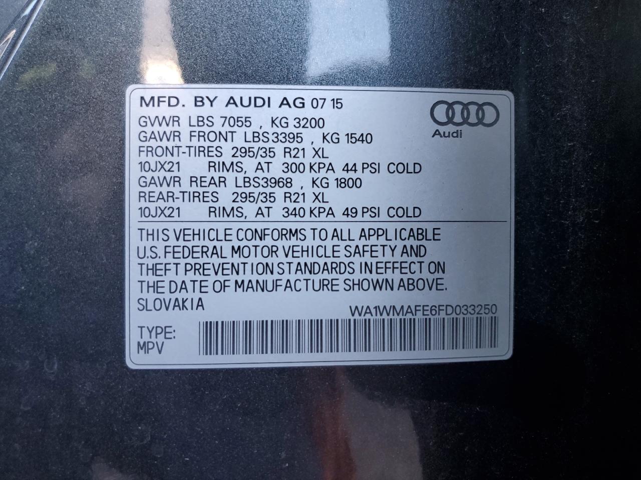 2015 Audi Q7 Tdi Prestige VIN: WA1WMAFE6FD033250 Lot: 78840474