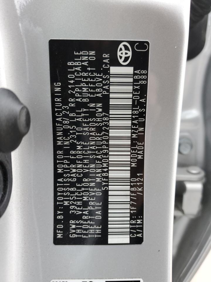 2023 Toyota Corolla Le VIN: 5YFB4MDE9PP072387 Lot: 81461274