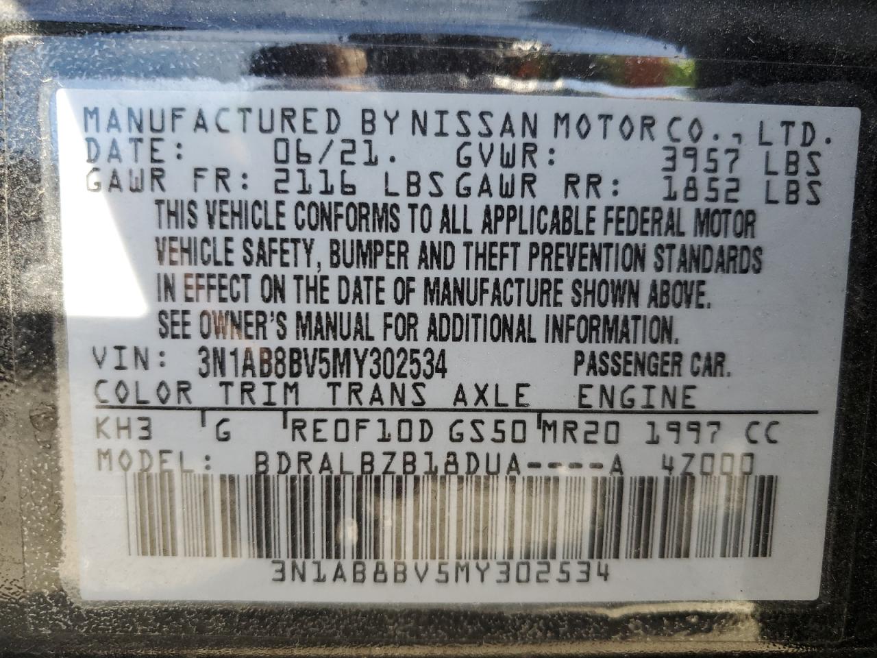 2021 Nissan Sentra S VIN: 3N1AB8BV5MY302534 Lot: 79831744