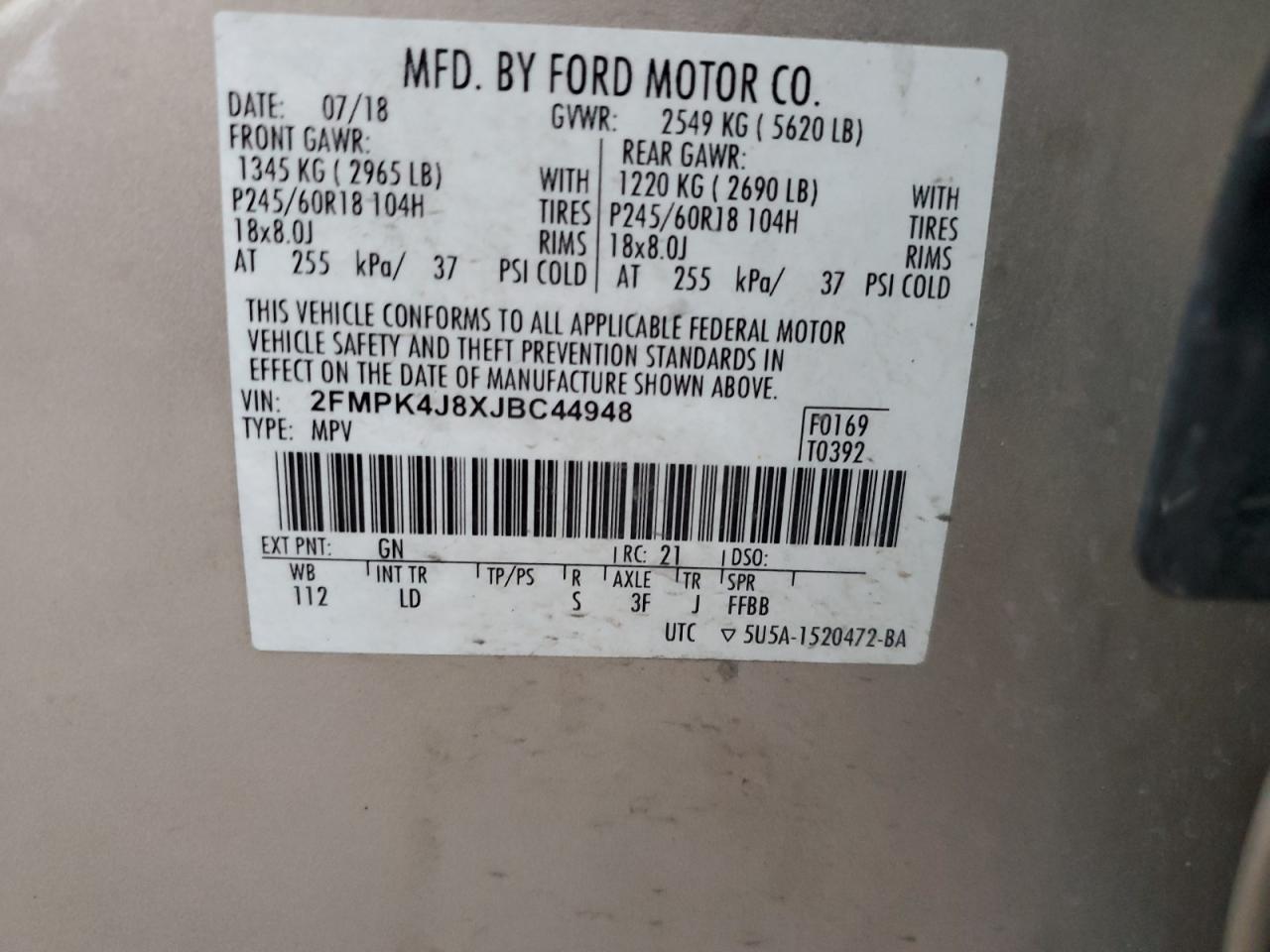 2FMPK4J8XJBC44948 2018 Ford Edge Sel