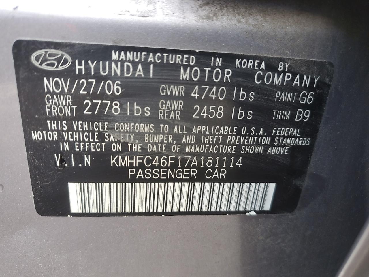 2007 Hyundai Azera Se VIN: KMHFC46F17A181114 Lot: 81123654