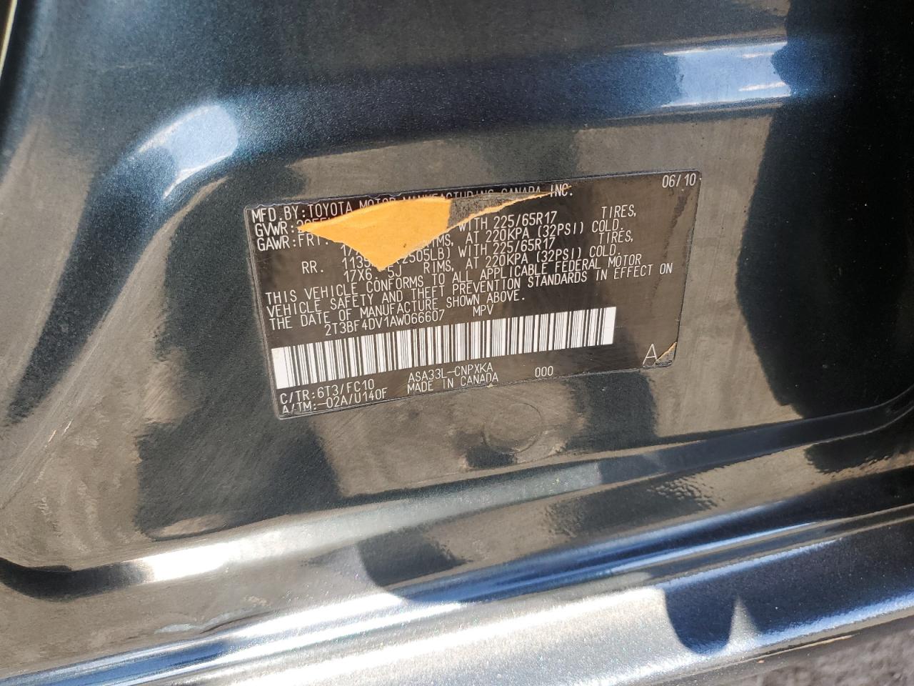 2T3BF4DV1AW066607 2010 Toyota Rav4