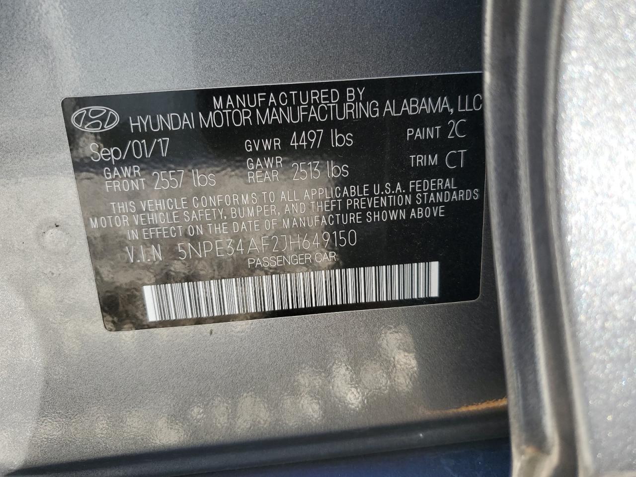 VIN 5NPE34AF2JH649150 2018 HYUNDAI SONATA no.12