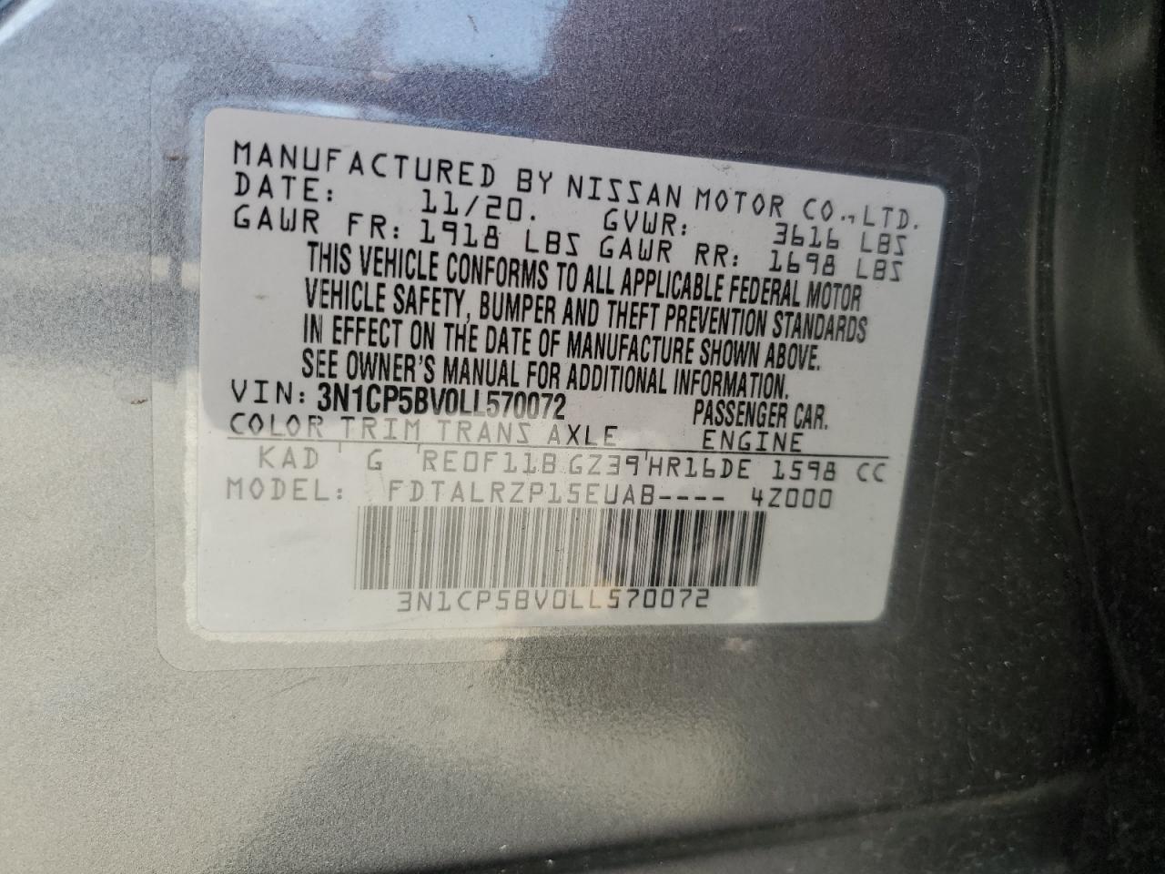 VIN 3N1CP5BV0LL570072 2020 NISSAN KICKS no.13