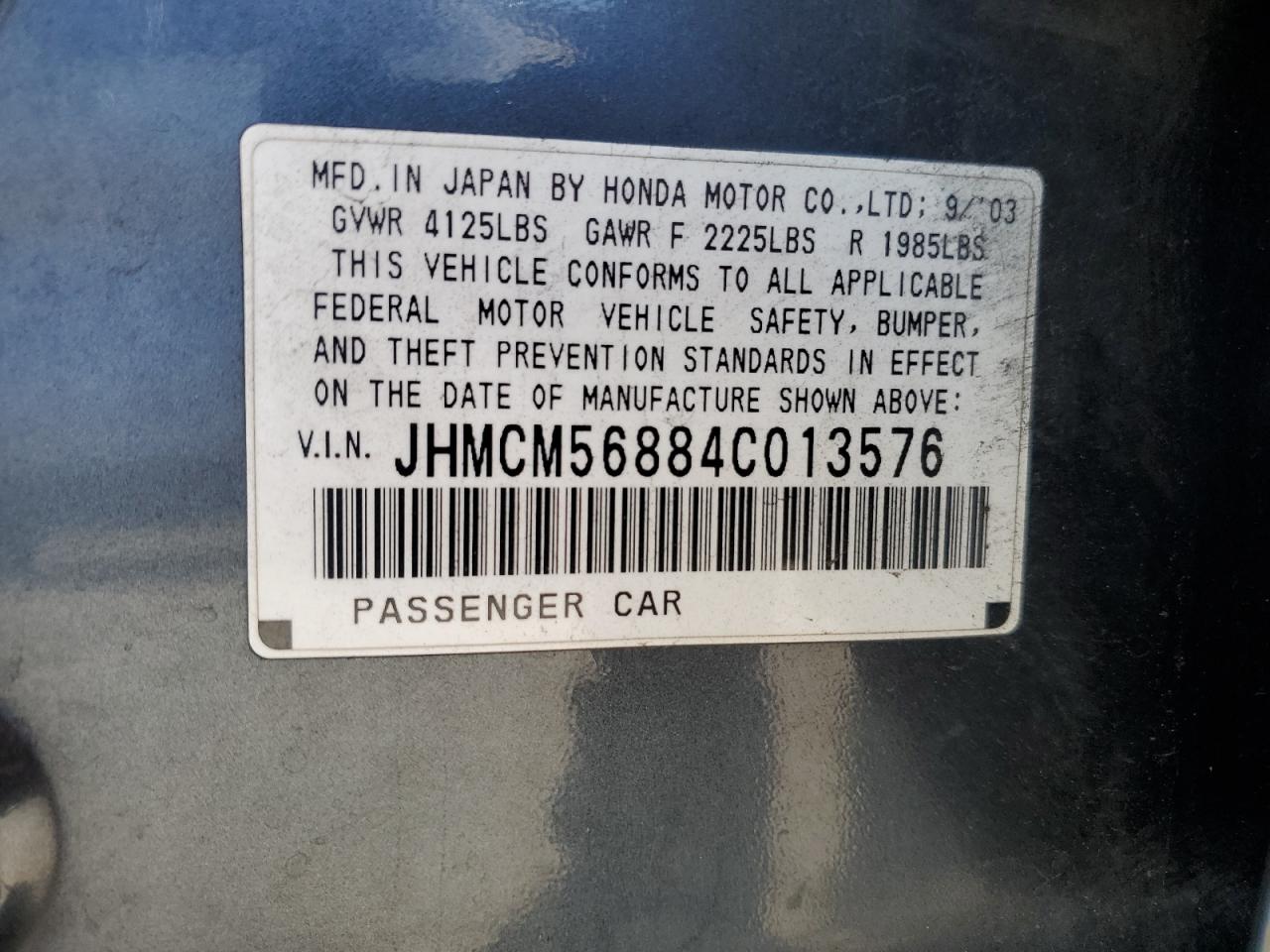 2004 Honda Accord Ex VIN: JHMCM56884C013576 Lot: 79890124