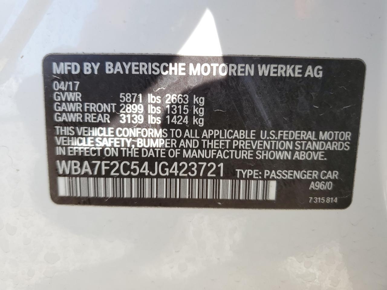 2018 BMW 750 Xi VIN: WBA7F2C54JG423721 Lot: 81182934