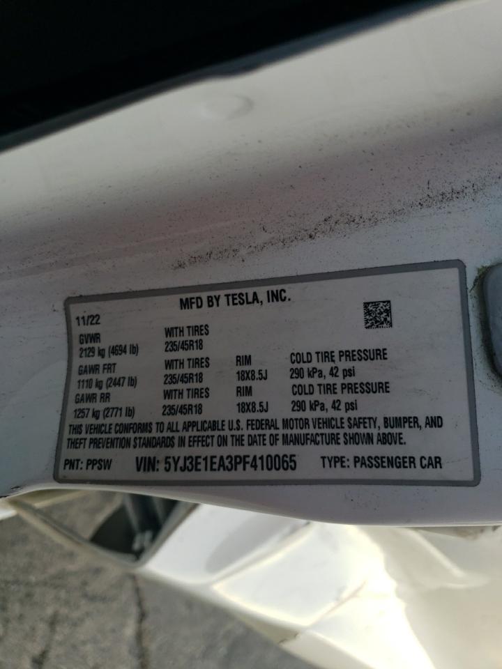 VIN 5YJ3E1EA3PF410065 2023 TESLA MODEL 3 no.12