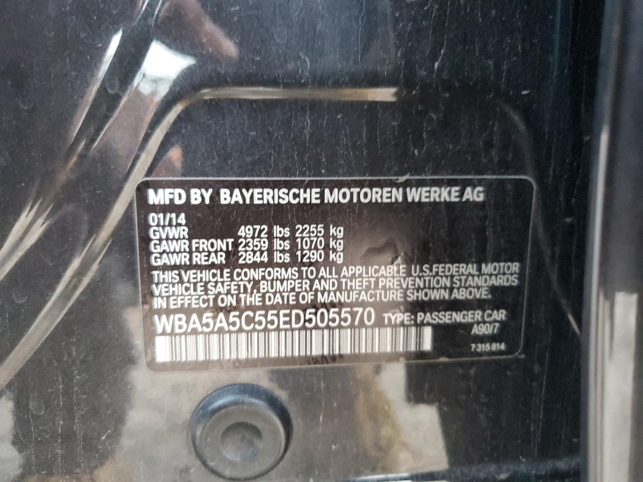 2014 BMW 528 I VIN: WBA5A5C55ED505570 Lot: 79282424