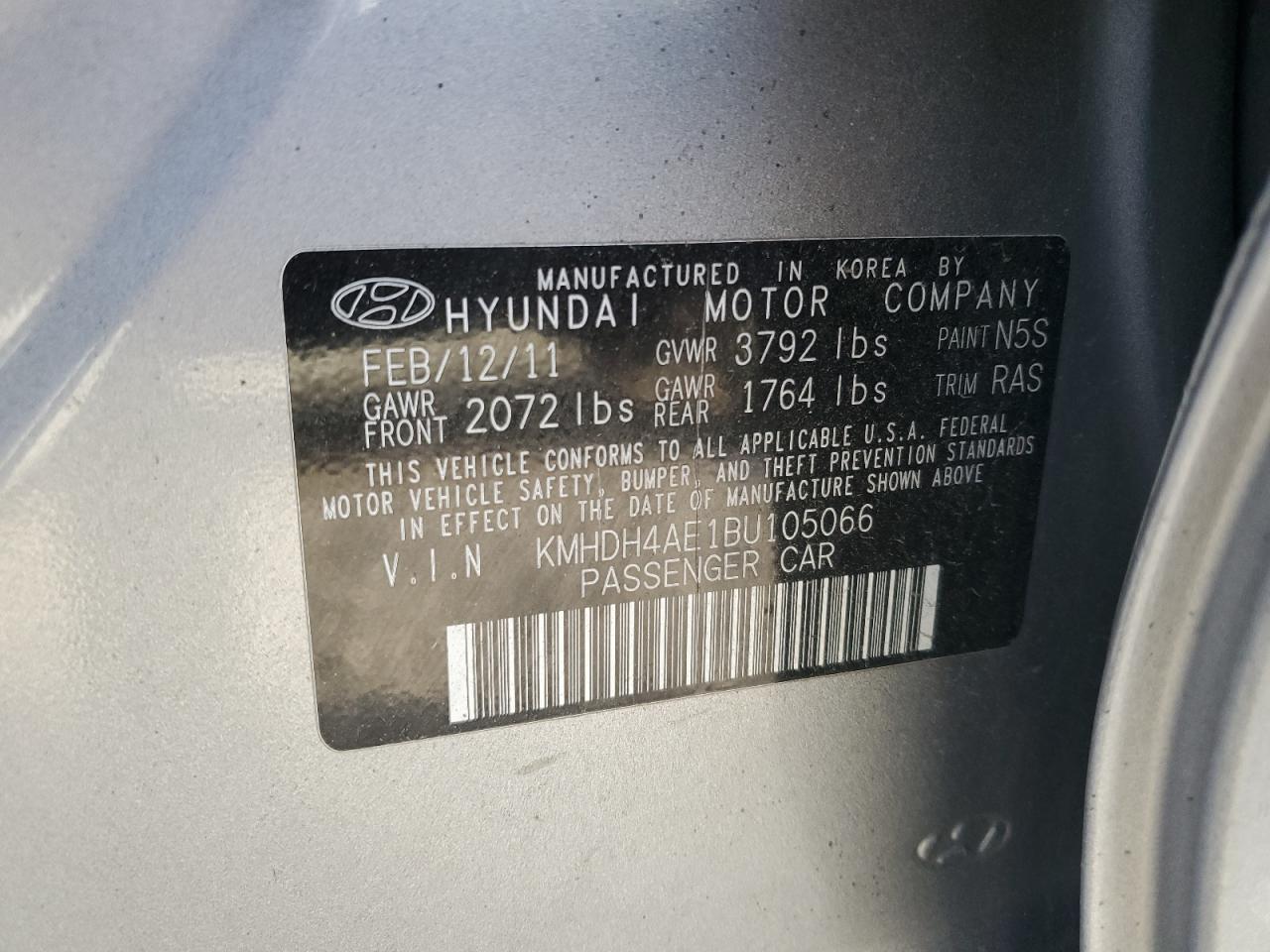 2011 Hyundai Elantra Gls VIN: KMHDH4AE1BU105066 Lot: 79558144