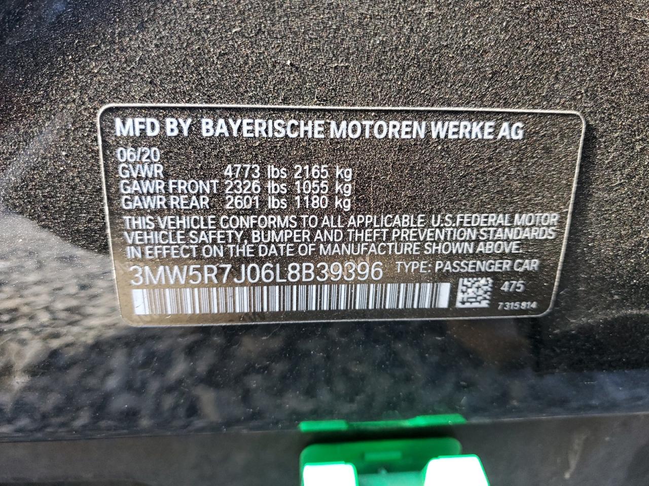 2020 BMW 330Xi VIN: 3MW5R7J06L8B39396 Lot: 78576554