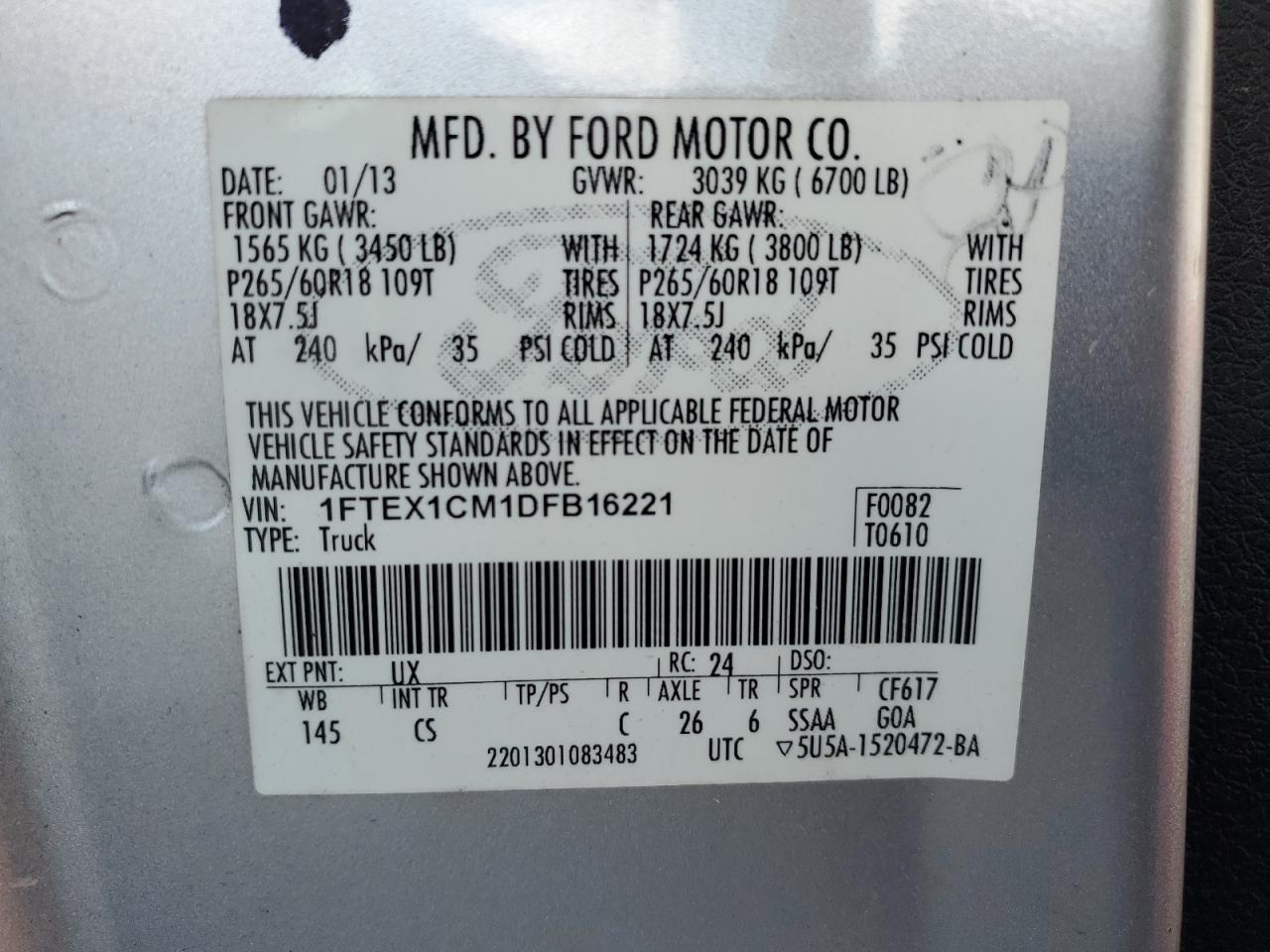 VIN 1FTEX1CM1DFB16221 2013 FORD F-150 no.12