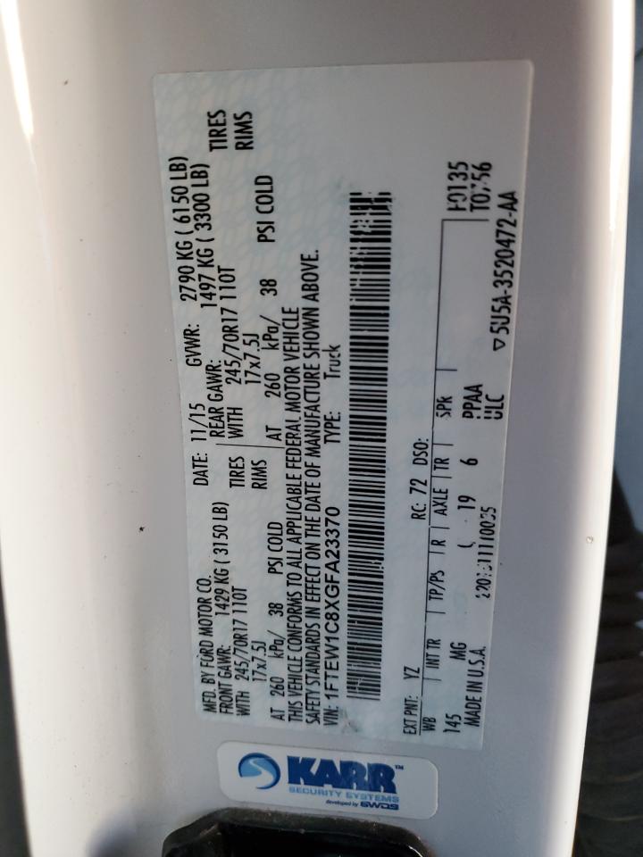 2016 Ford F150 Supercrew VIN: 1FTEW1C8XGFA23370 Lot: 82580344