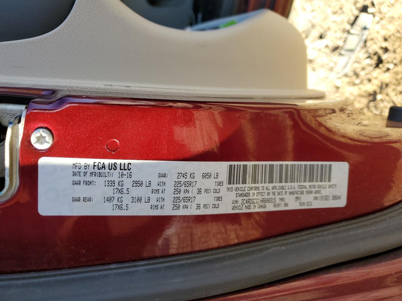 2017 Dodge Grand Caravan Sxt VIN: 2C4RDGCG1HR600315 Lot: 81793334